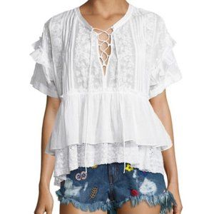 The Kooples White Lace-Up Blouse
